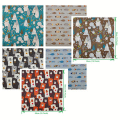 6pcs Bear Animal Pattern Quilting Fabric Cotton DIY Doll Clothes Fabric