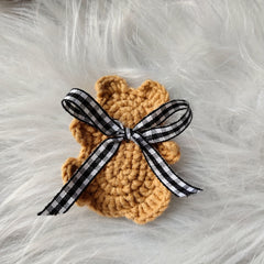 Crochet Knit Bear Ribbon Hair Clip for School Bag Doll Decoration