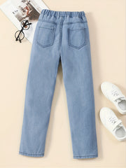 Girls Denim Jeans with Pockets Kids Spring Fall Clothing