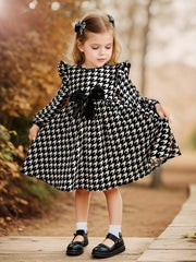 Girl's Houndstooth Bow Midi Dress