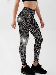 Spider Web Print Yoga Leggings Mid Waist Fitness Pants