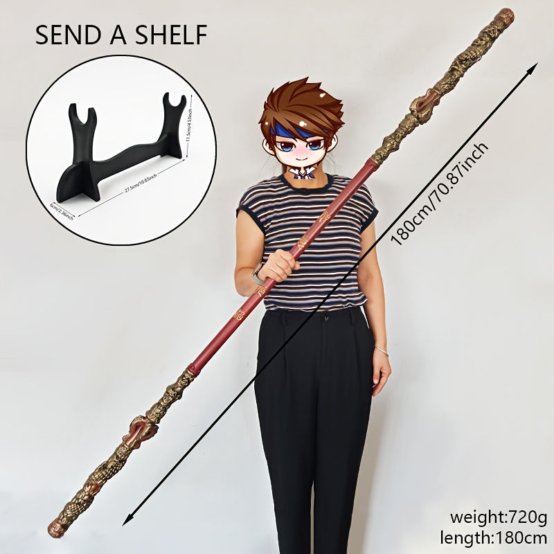 Anime Inspired Golden Hoop Staff 1.8m Detachable Cosplay Accessory with Stand