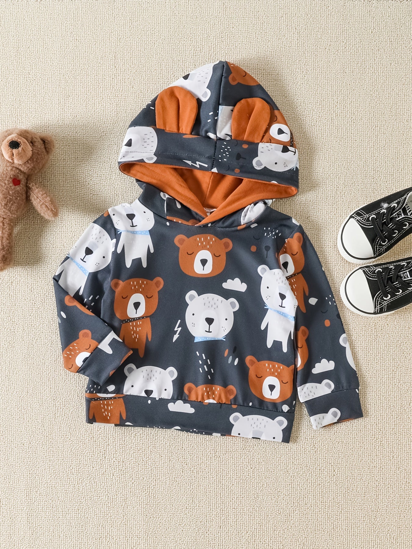 Baby Boys Cotton Bear Print Hoodies & Sweatpants Set