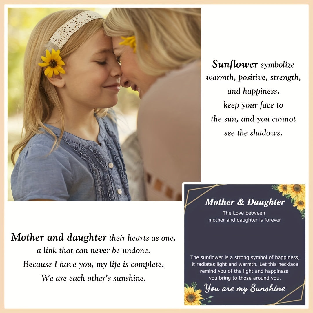 Sunflower Heart Pendant Necklace for Mom and Daughter