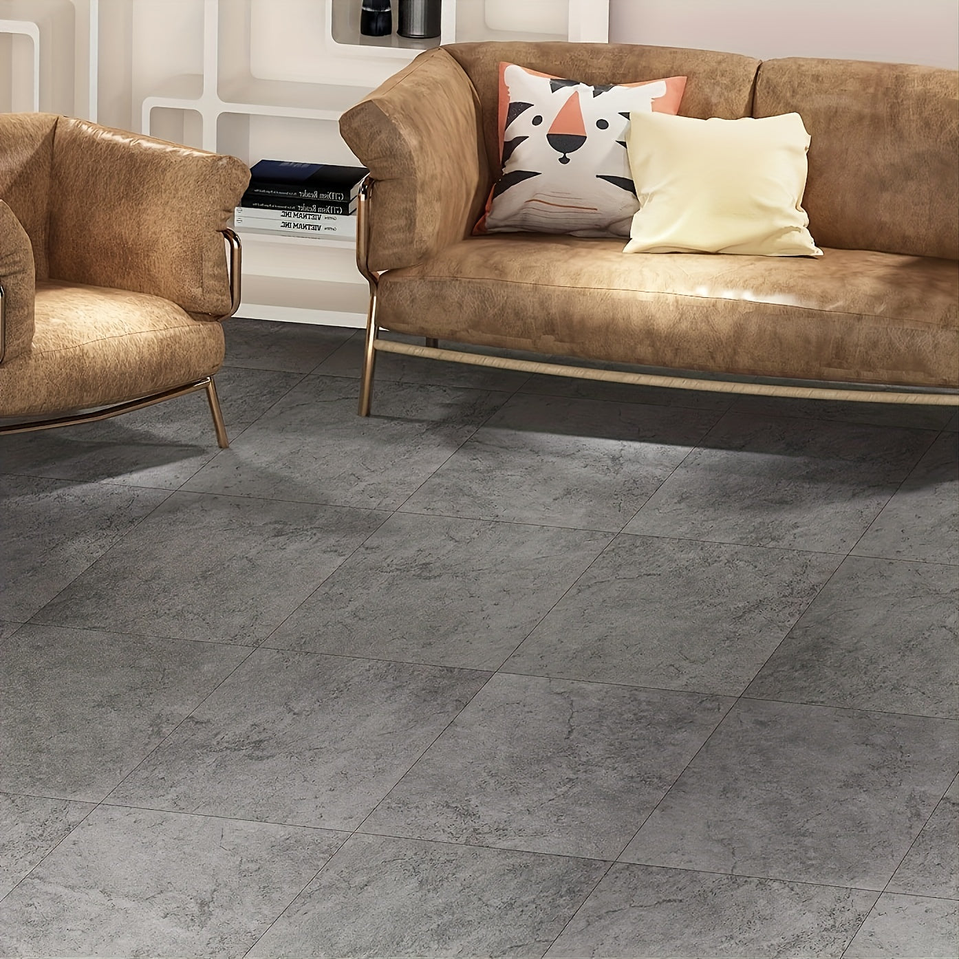 10pcs Gray Marble Cement Slate Floor Tiles Peel And Stick Vinyl Floor Sticker
