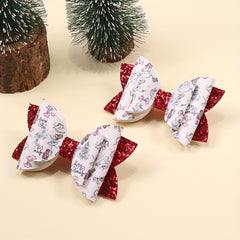 Red Christmas Glitter Bow Hairpin Faux Leather Clip