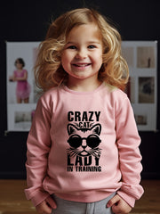 Girls Cat Pattern Crew Neck Sweatshirt Spring Fall Christmas Gift