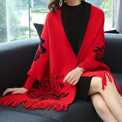 Cashmere Jacquard Scarf Tassel Reversible Shawl Vintage Warm Wrap Women's Cloak