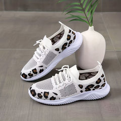 Leopard Print Sneakers Breathable Outdoor Shoes Lace Up Lightweight