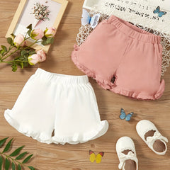 Girls Frill Edge Ribbed Casual Shorts Elastic Waist Slim Fit for Summer