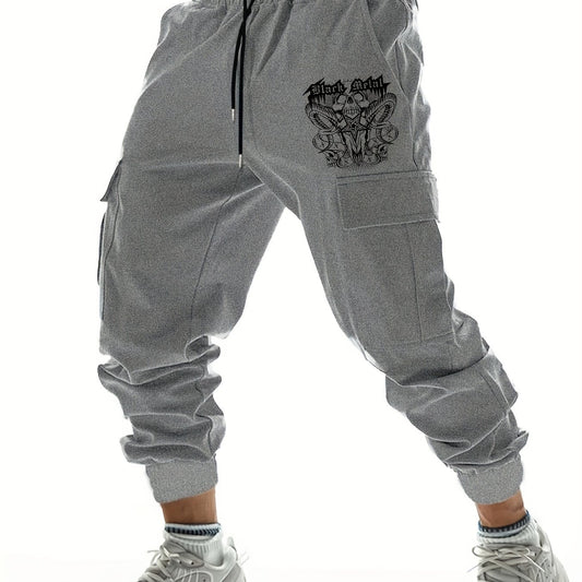 Hipster Metal Print Cargo Pants Men
