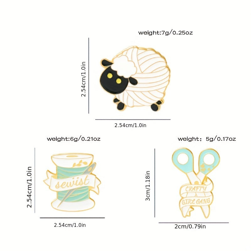 Sewing Machine Measure Tape Scissors Needlework Sheep Brooch