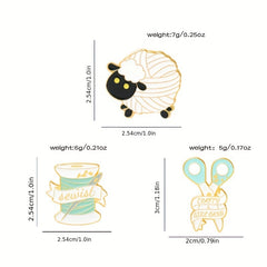 Sewing Machine Measure Tape Scissors Needlework Sheep Brooch
