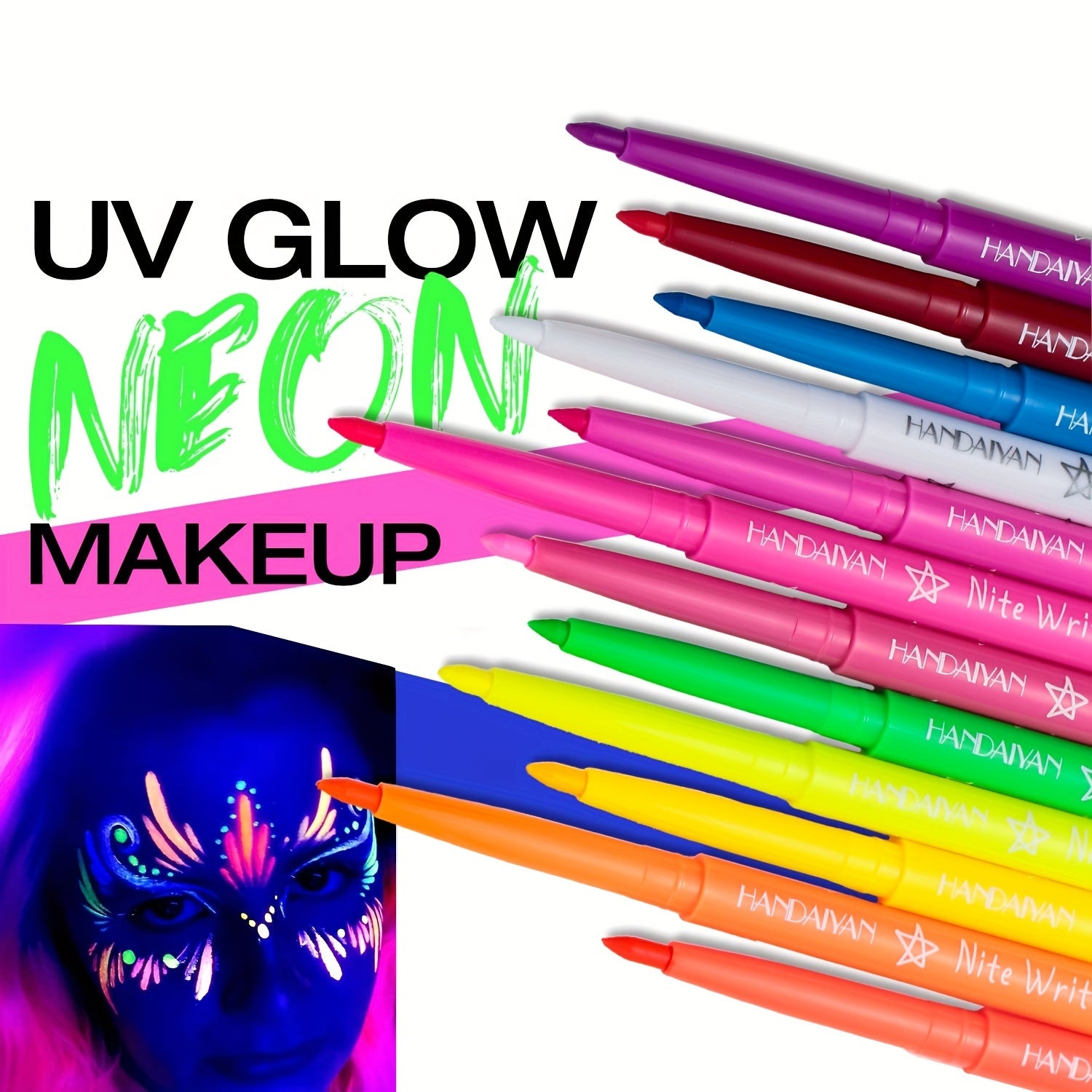 12 Colors Fluorescent Eyeliner Pen UV Waterproof Halloween Makeup