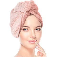 Microfiber Hair Towel with Button Soft and Absorbent Hair Drying Towel