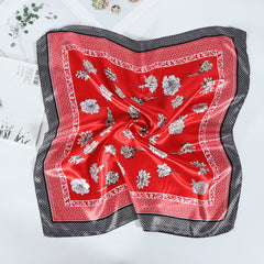 Rose Print Square Scarf Satin Neckerchief Vintage Bandana Head Wrap