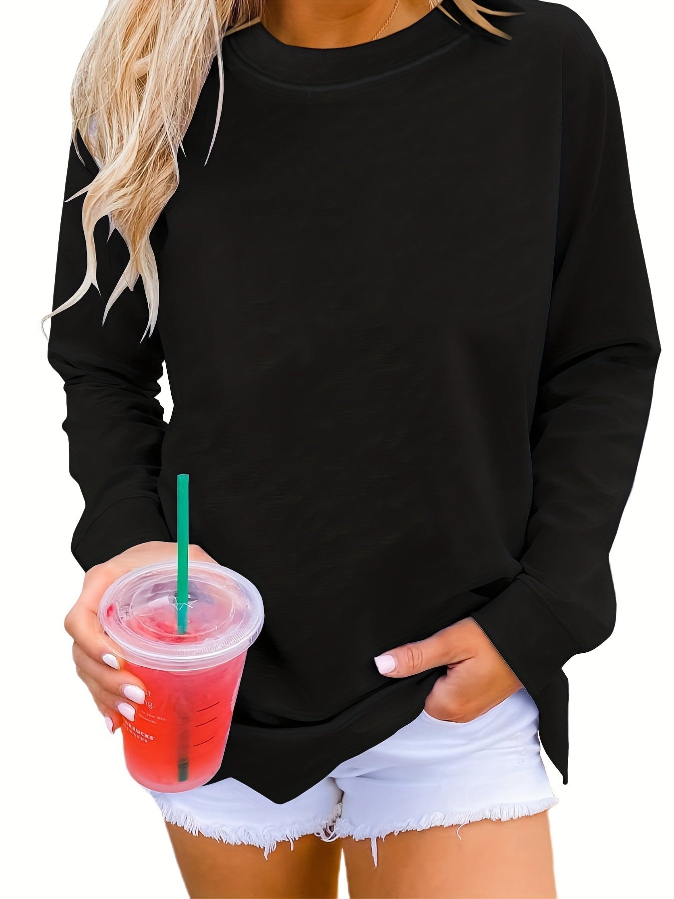 Solid Crew Neck Sweatshirt Casual Long Sleeve Sweatshirt