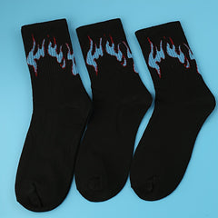 3 Pairs Flame Print Socks Women's Mid Tube Stockings