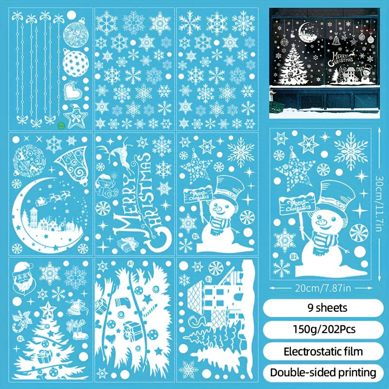 9pcs Christmas Window Snowflake Clings Stickers - Glass Win