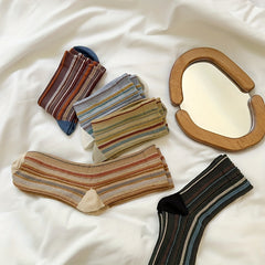 5 Pairs Colorblock Striped Socks, Retro Style Stockings