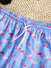 Boys Flamingo Print Swim Trunks Elastic Waist Beach Pants