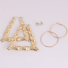 Exaggerated Golden & Silver Bamboo Earrings Set