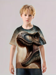 Roaring T Rex 3D Print Boy's Tee Short Sleeve Crew Neck Sports T-shirt