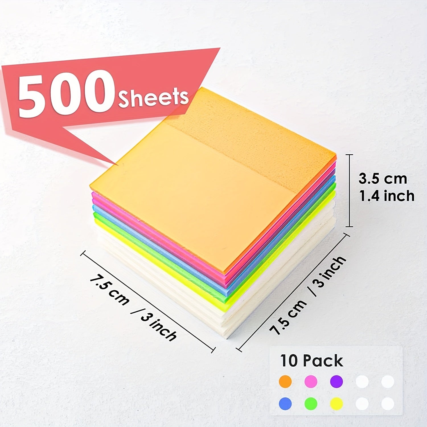 500 Sheets Transparent Sticky Notes 10 Sets Multiple Colors