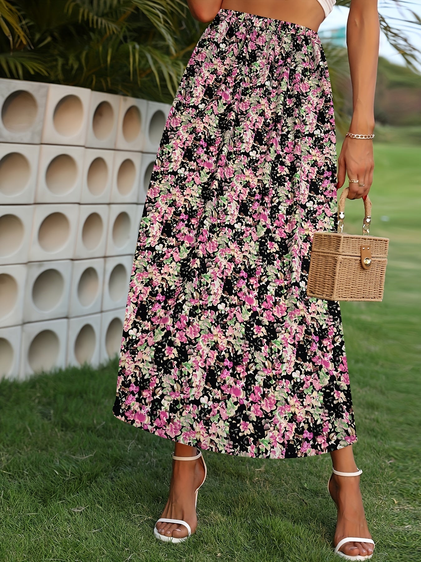 Floral Print Elastic Waist Skirt for Spring & Summer Women's Clothing