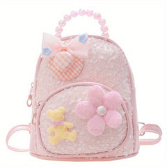 Kids Flower Sequins Backpack Shoulder Bag, Birthday Gift for Girls