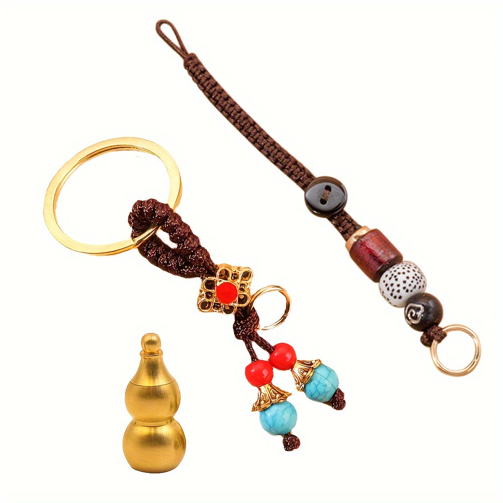 Vintage Woven Chinese Knot Beaded Rope Keychain Lucky Key Chain Pendant
