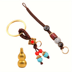 Vintage Woven Chinese Knot Beaded Rope Keychain Lucky Key Chain Pendant