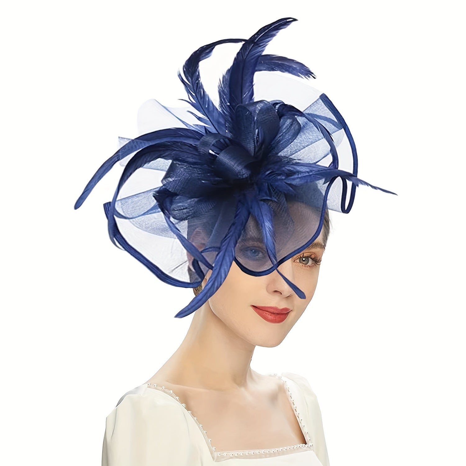 Faux Feather Mesh Hair Clip Fascinator Tea Party Horse Race Accessory
