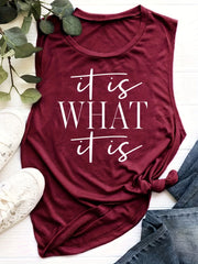 Letter Print Crew Neck Tank Top Sleeveless Casual Summer Women's Top