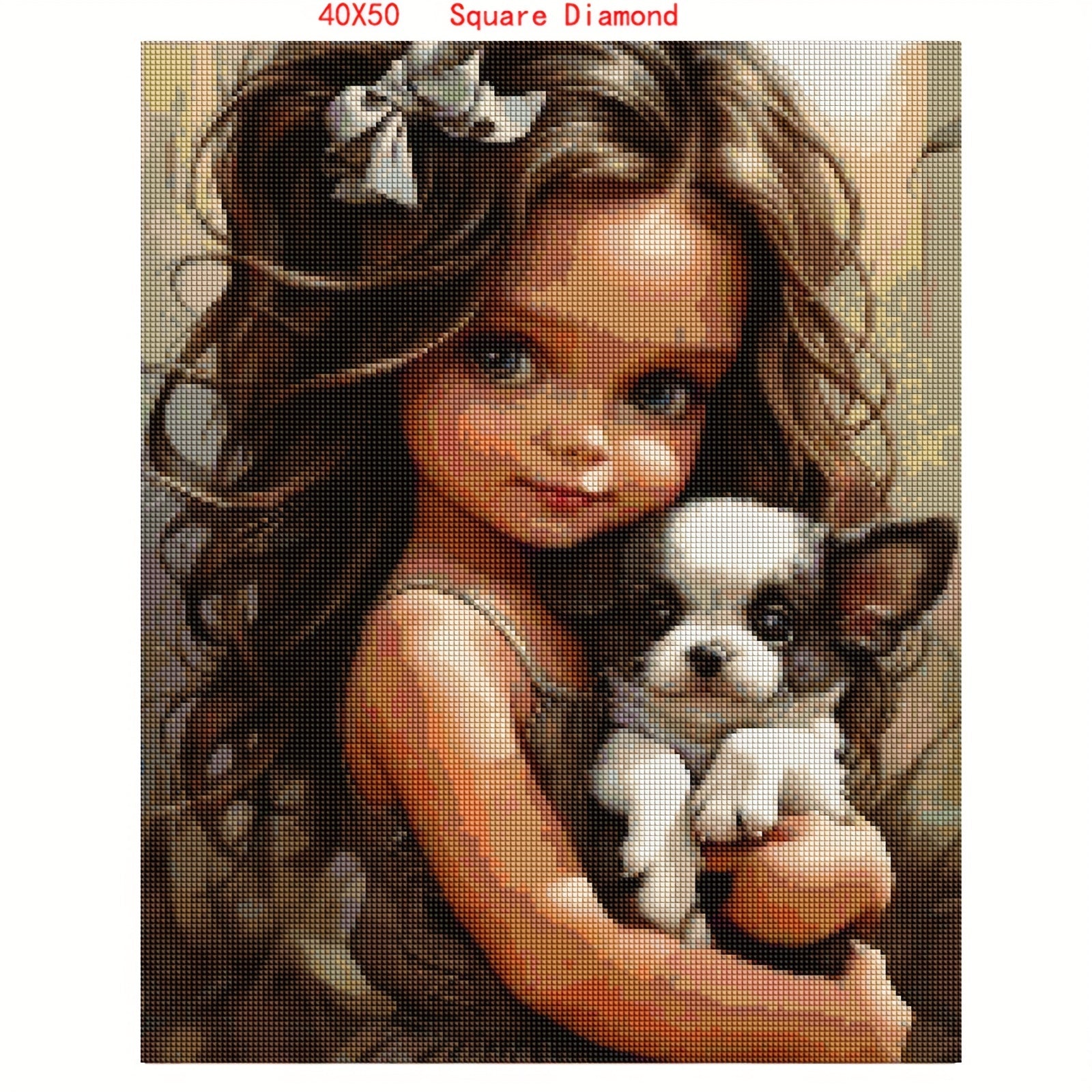 Girl and Dog Diamond Painting - Home Decor Mosaic Embroidery Kit