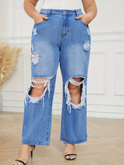 Ripped High Rise Wide Leg Jeans