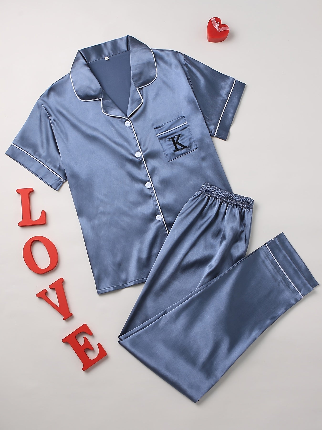 Letter Print Pajama Set Short Sleeve Top & Pants Women's Sleepwear