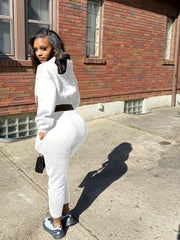 Solid Drawstring Two Piece Set Cropped Hoodie & Jogger Pants Outfit
