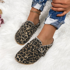 Women's Buckle Belt Flat Mules Closed Toe Non slip Sole Clog Slippers