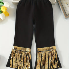 Girls' Sequins Tassel Fringe Bell Bottom Pants & Versatile Spring Fall Outerwear