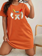 Cat & Umbrella Print Sleep Dress