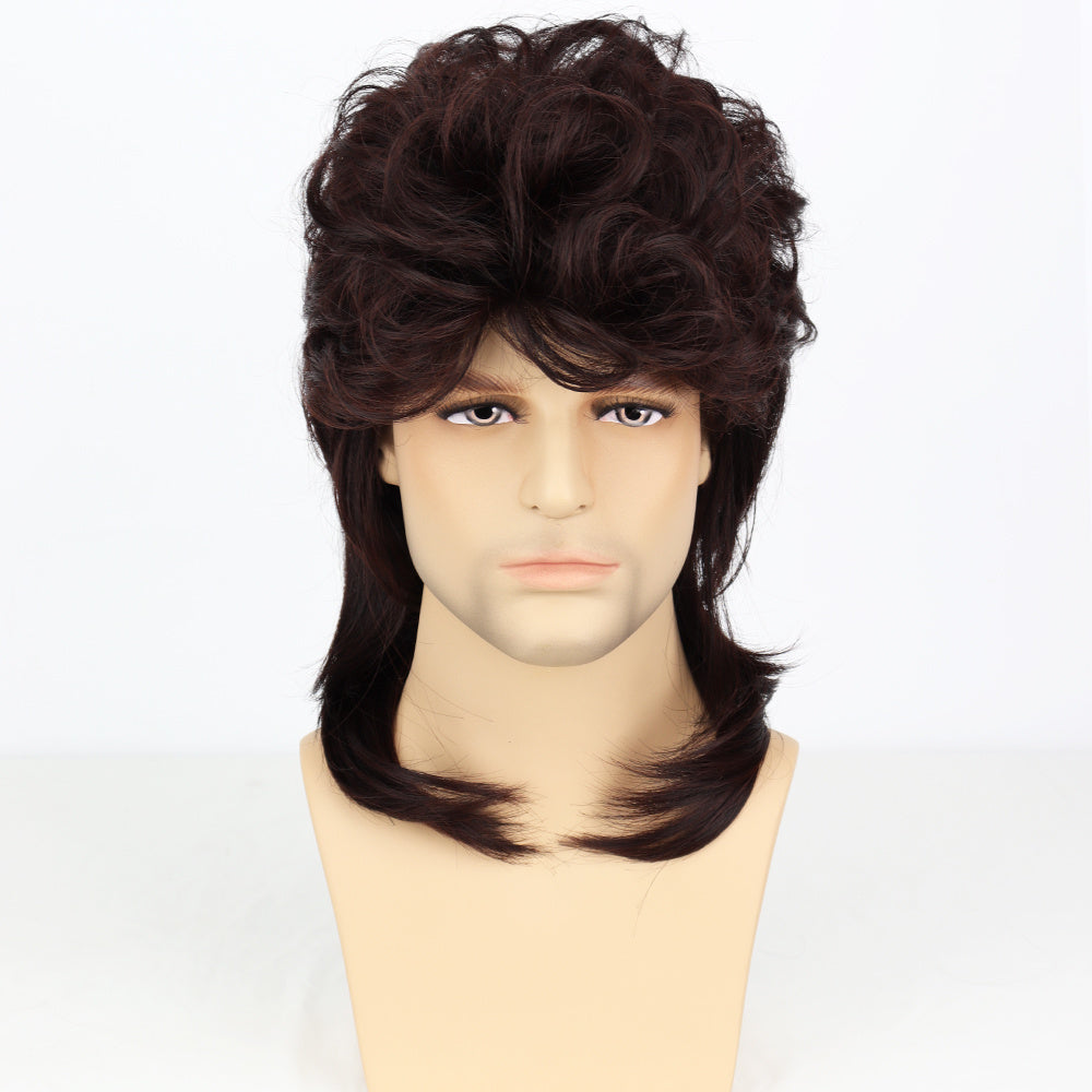 Men's Dark Brown Curved Short Wig Fluffy Daily Cosplay Costume Wig
