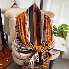 Geometric Horse Print Long Scarf Classic Silk Shawl Vintage