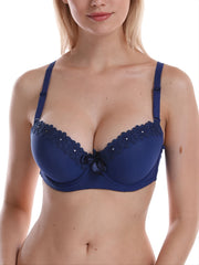 Lace Embroidery Push Up Padded Bra Small Center Bow Comfort Bra