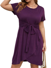 Short Sleeve Belted Dress With Pockets