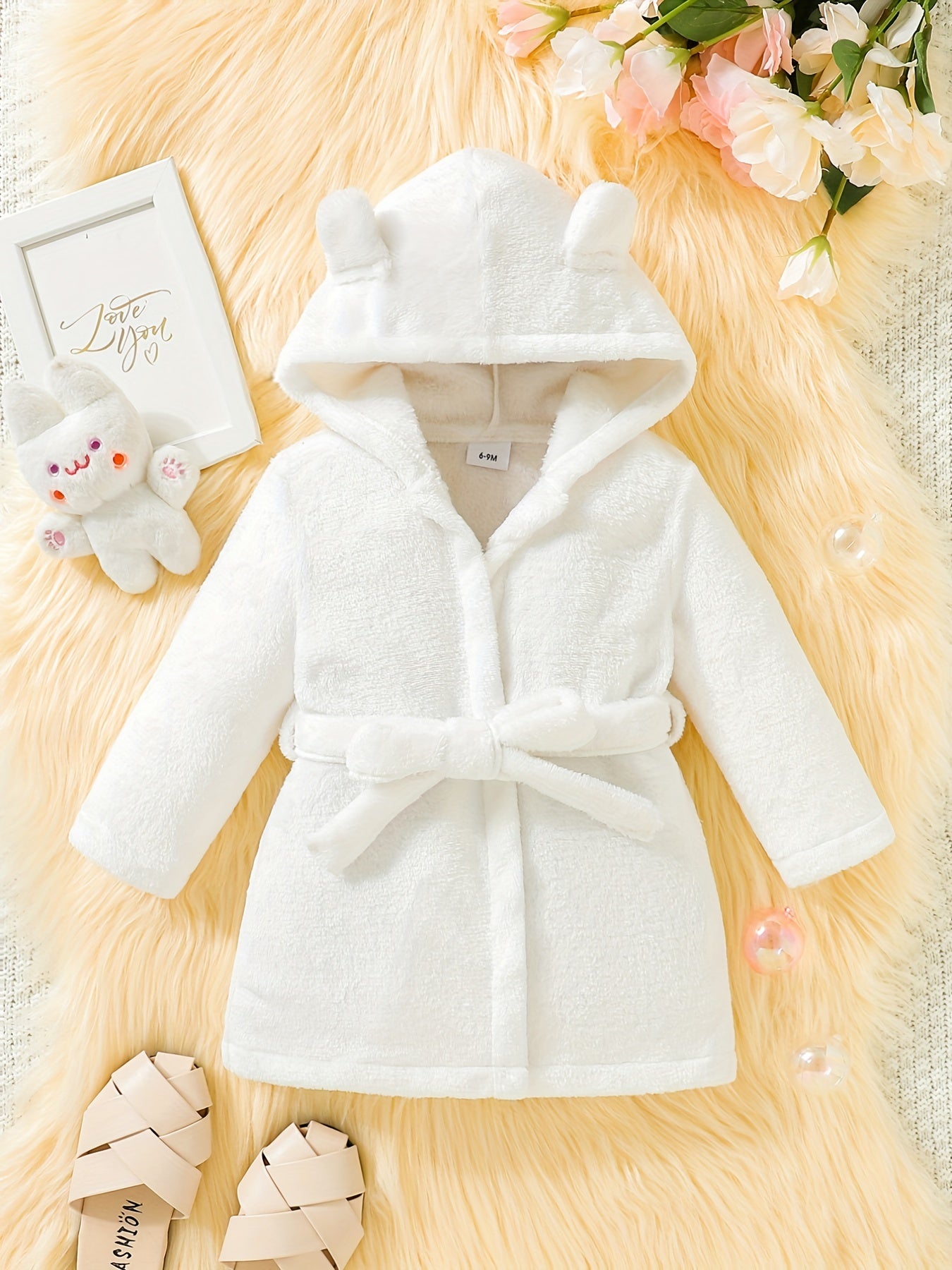 Toddler Baby Girl Soft Plush Robe Hooded Pajamas Coat Sleepwear