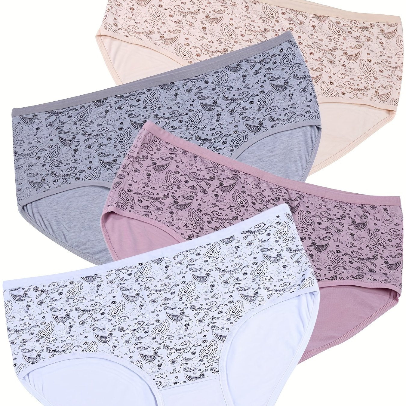 4 Pack Plus Size Boho Underwear Set Women's Paisley Print Soft Panty Set