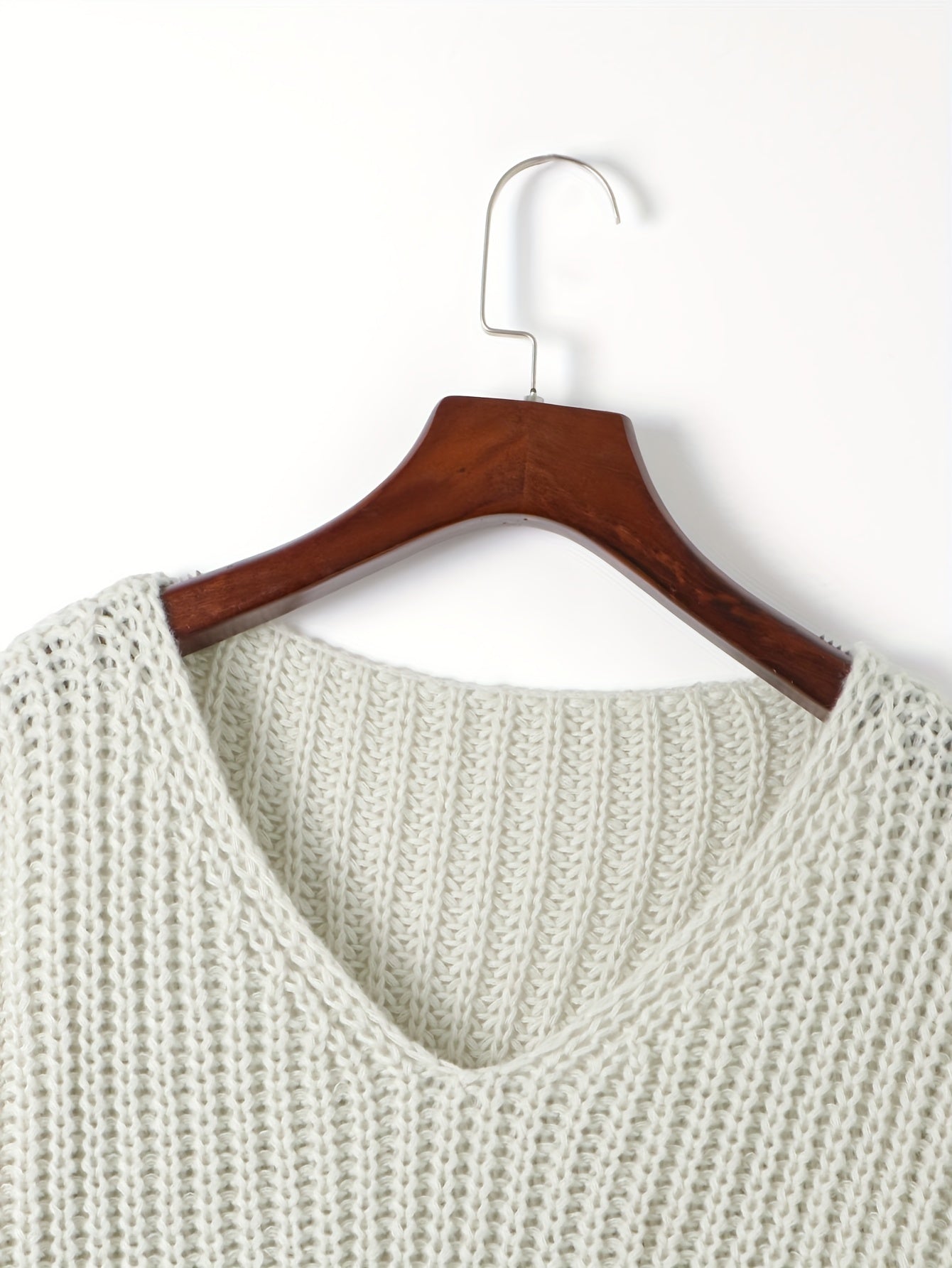 Casual Sweater Women's Solid V Neck Drop Shoulder Pullover Jumper