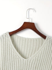 Casual Sweater Women's Solid V Neck Drop Shoulder Pullover Jumper