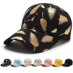 Unisex Hip-hop Hat Peaked Cap Curved Brim Bronzing Silver Feather Baseball Cap